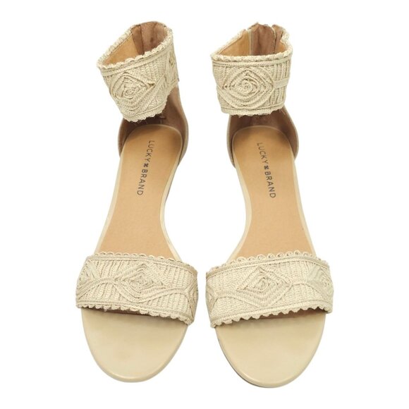 Lucky Brand Joshelle Wedge Heel Sandal Women 8.5 M Ankle Strap Zipper Back - Picture 3 of 15